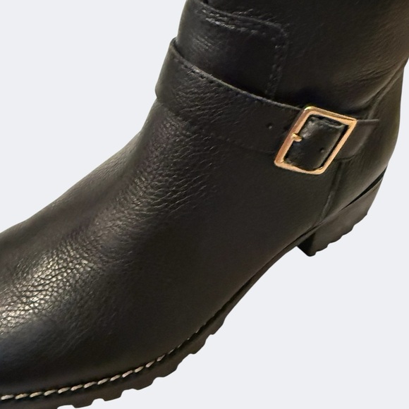 Talbots Black Leather Mid-Calf Boots Faux-Shearling Trim Bikercore Moto Size 7 - Picture 6 of 8